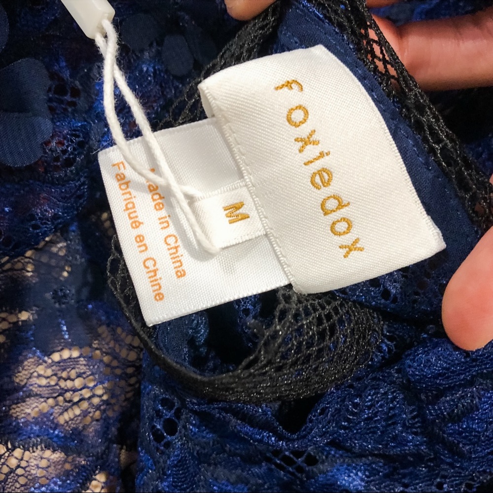 🦋🌙 NWT FOXIEDOX x ANTHROPOLOGIE | Elegant Deep Blue Lace Dress - Picture 16 of 16